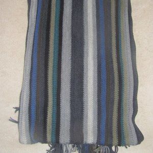 Marks & Spencer Grey, Blue, Green Striped Wool and Acrylic Winter Scarf. New.